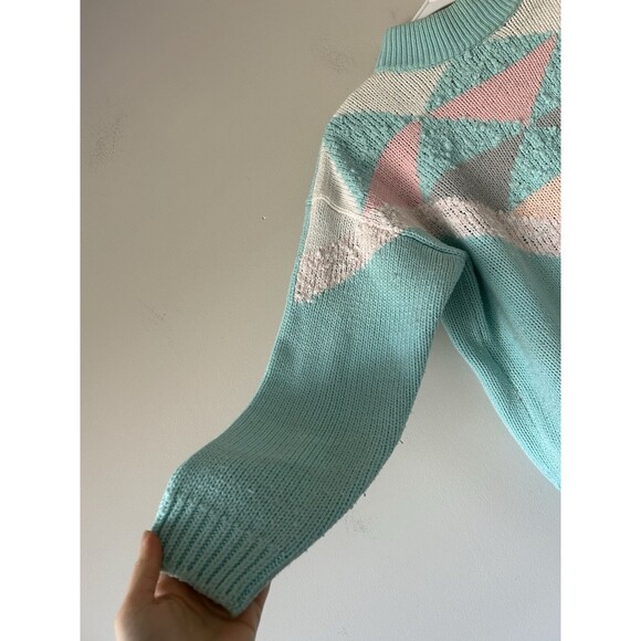 Vintage 80s Retro Aztec Geometric Pastel Unique Turtleneck Sweater Size Large - Picture 4 of 11